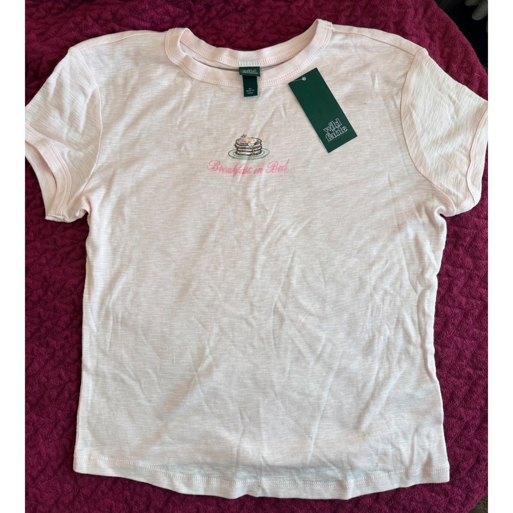 Wild Fable Kids XXS Pink Breakfast in Bed Pancake Embroidered Graphic Tee Shirt